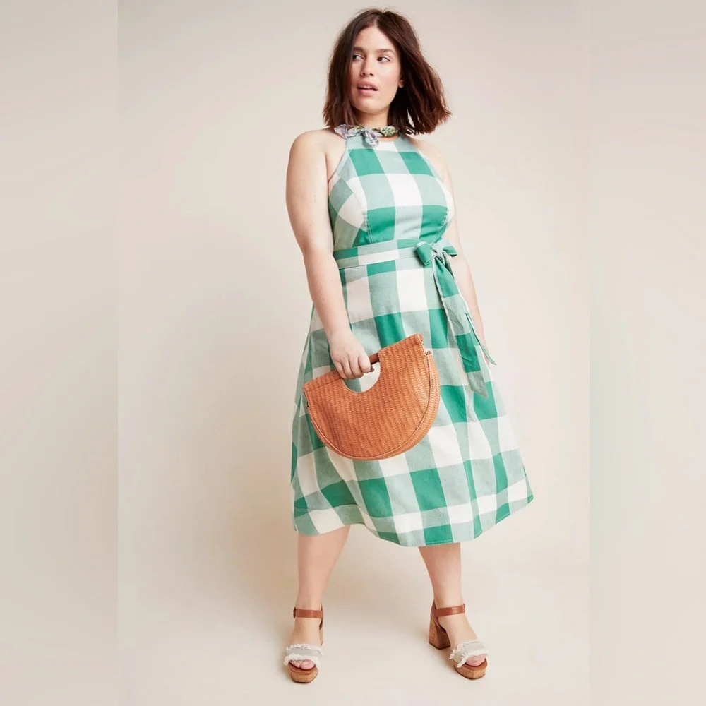 Maeve By Anthropologie Green Greta Gingham Dress - Size 26